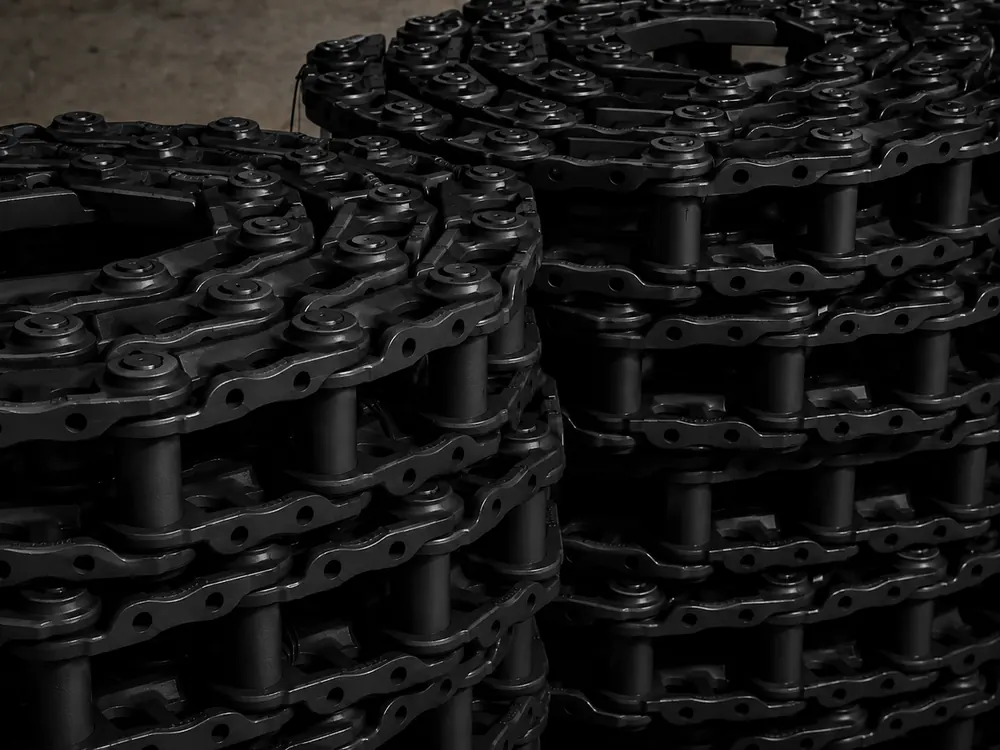 Track chain links close-up
