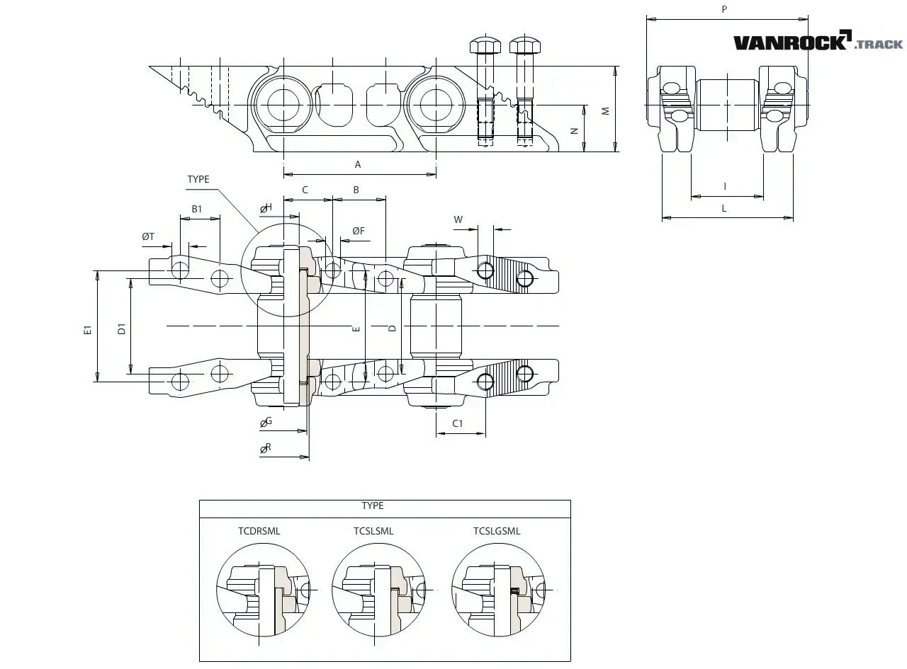 Technical drawing — Track chain for CATERPILLAR D4E v2 Bulldozers