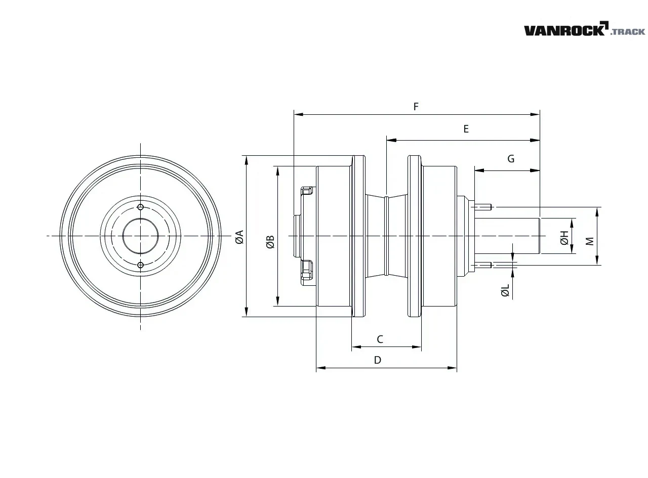 Technical drawing — Rolete superior para JCB 804 PLUS Miniescavadeiras