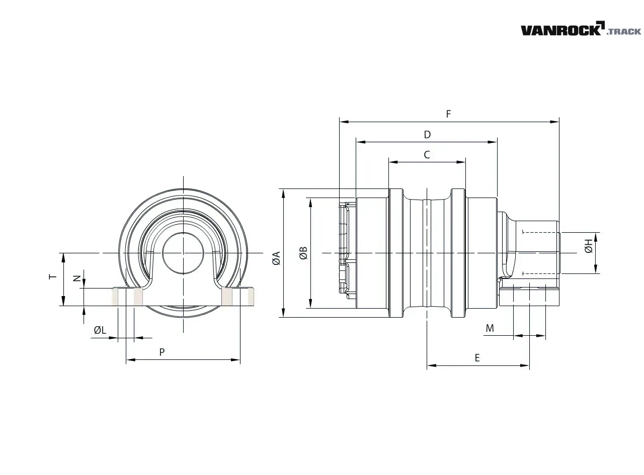 Technical drawing — Rolete superior para CASE CX130B Escavadeiras