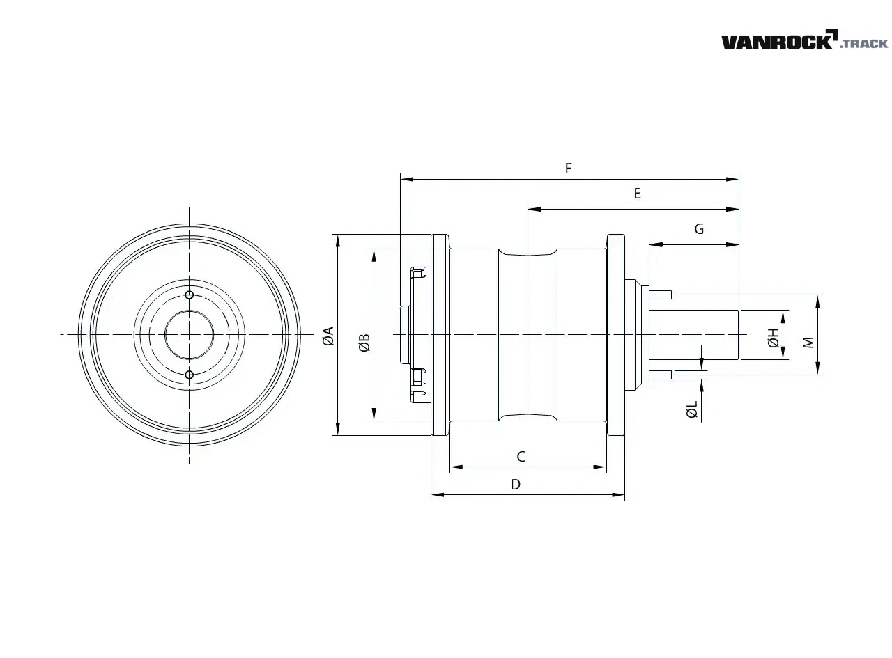 Technical drawing — Rullo superiore per CASE 455C Pale cingolate