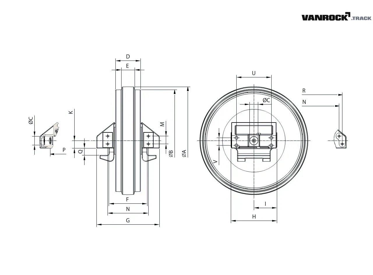 Technical drawing — Leitrad (Typ 1) für CASE 1150C v2 Lader