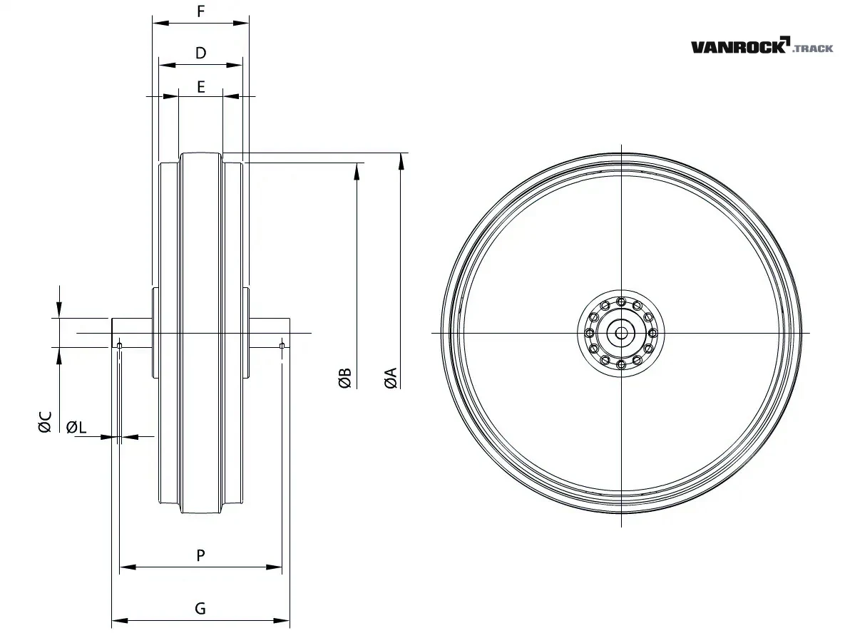 Technical drawing — Leitrad (Typ 1) für CATERPILLAR 589 Planierraupen
