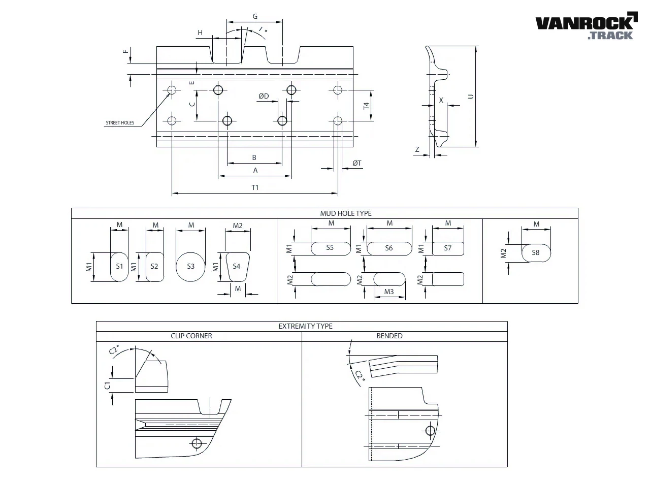 Technical drawing — Track shoe for CASE CX800B Excavators