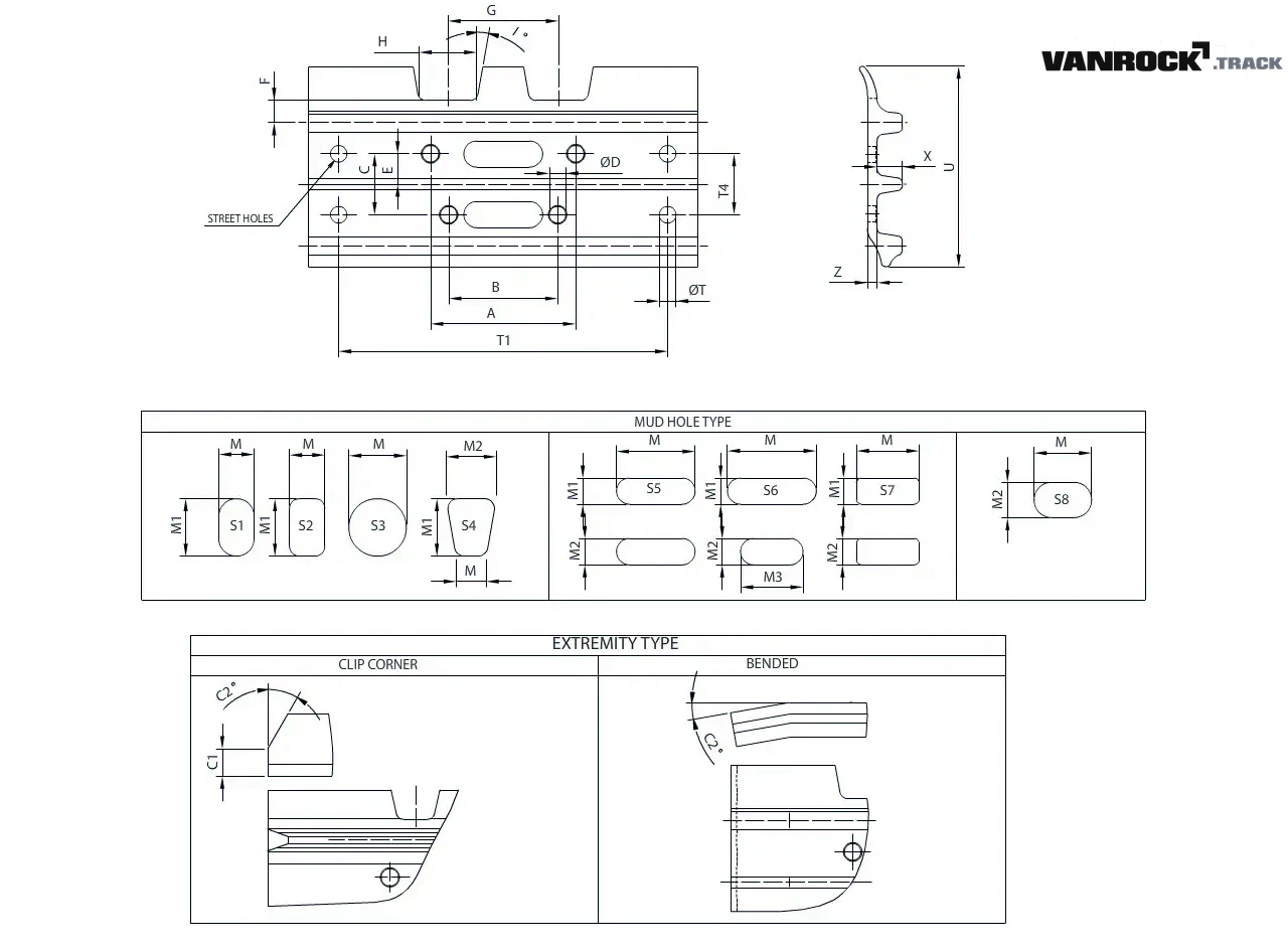 Technical drawing — Sapata para CASE 8800 Colhedoras