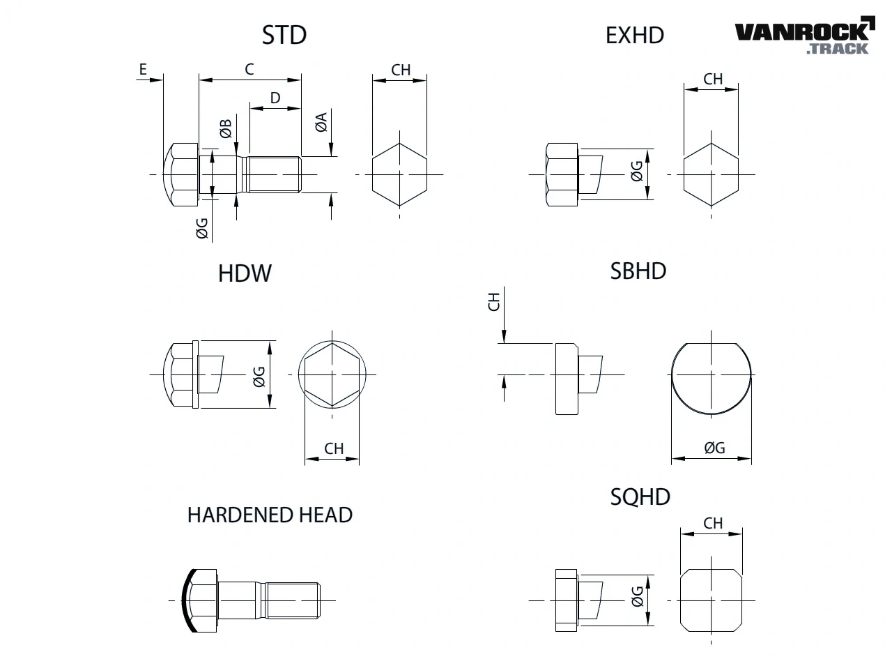 Technical drawing — Track bolt for JCB 7C Excavators