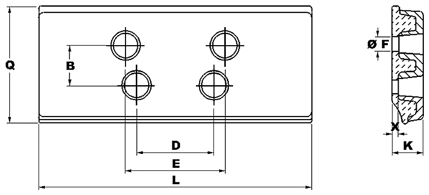 Road pads — Dimension reference